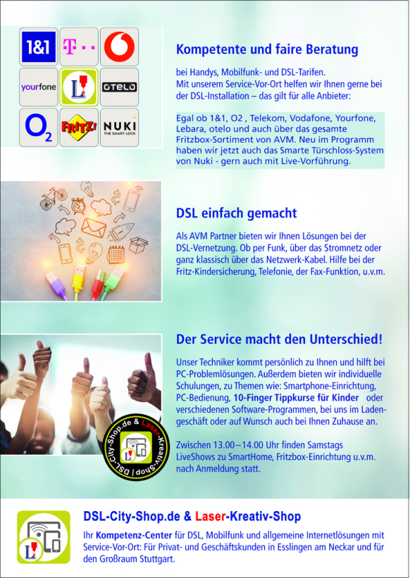 DSL-City-Shop.de - Ihr Kompetenz-Center für DSL, Mobilfunk, allgemeine Internetlösungen mit Service-Vor-Ort: Für Privat- und Geschäftskunden - NEU: Jetzt auch kreative Lasergravuren vor Ort
